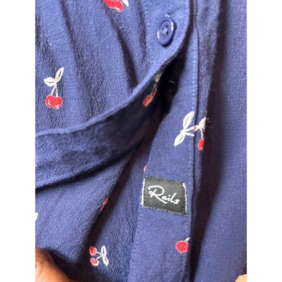 RAILS Womens Cherry Print Button-Down Blouse Size L Navy & Red - Picture 8 of 10